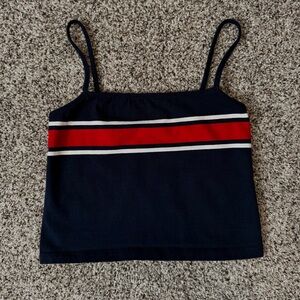 John Galt Brandy Melville Red White Navy Blue Striped Crop Tank Top